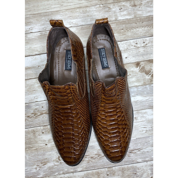 Stacy Adams Ankle Boots Mens 9 Sunset Brown Snake Embossed Dressy - Picture 4 of 10